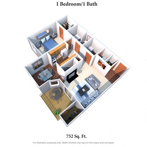 Floor plan for 1 bed, 1 bath, 801 sqft